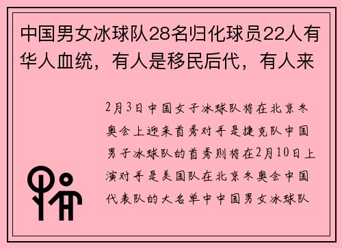 中国男女冰球队28名归化球员22人有华人血统，有人是移民后代，有人来自领养家庭